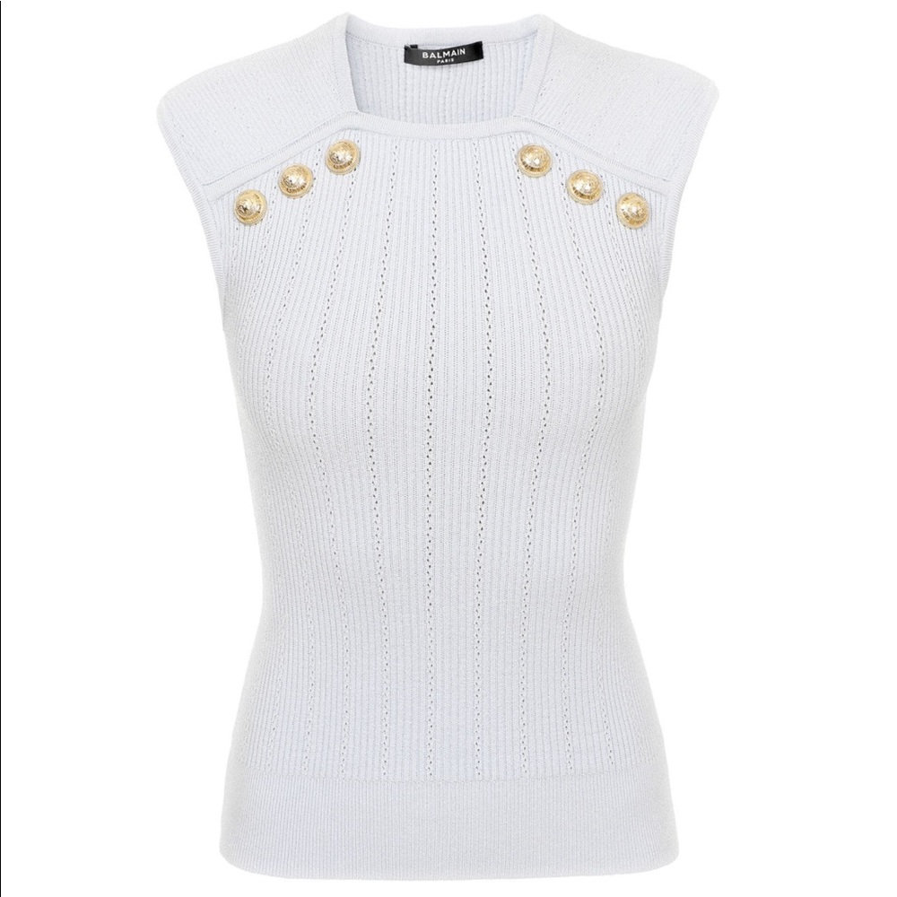 NWT Balmain Button Embellished knit top. Size 42